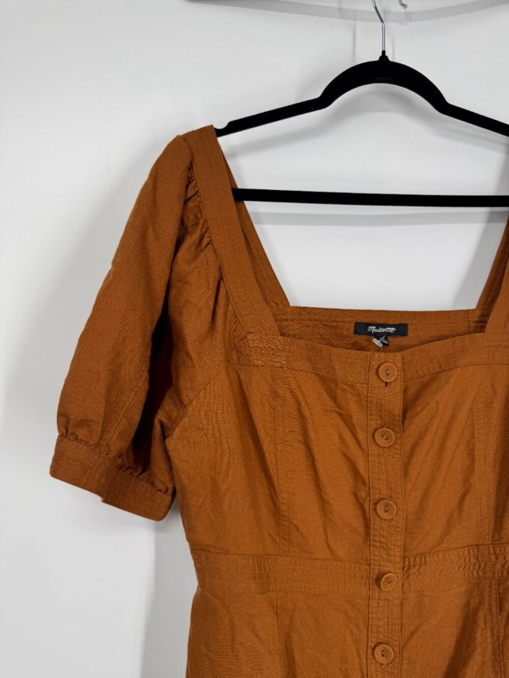 Madewell Button-Front Puff-Sleeve Midi Dress Size 12 NWT - Picture 6 of 16